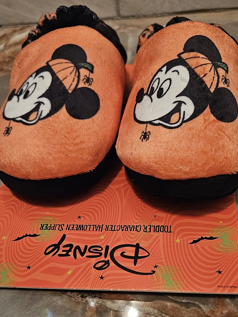 Disney Orange & Black Mickey Pumpkin Toddler Slippers